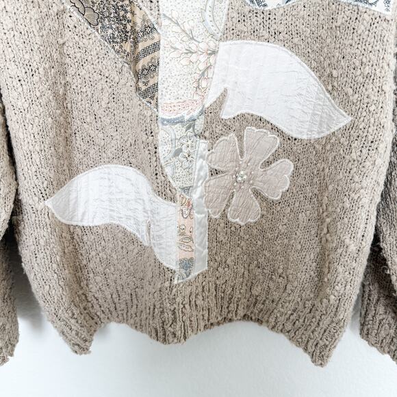 VTG Karen Scott Floral Embroidered Knit Sweater Size M Grandma Cottage 90s Retro - Picture 3 of 6